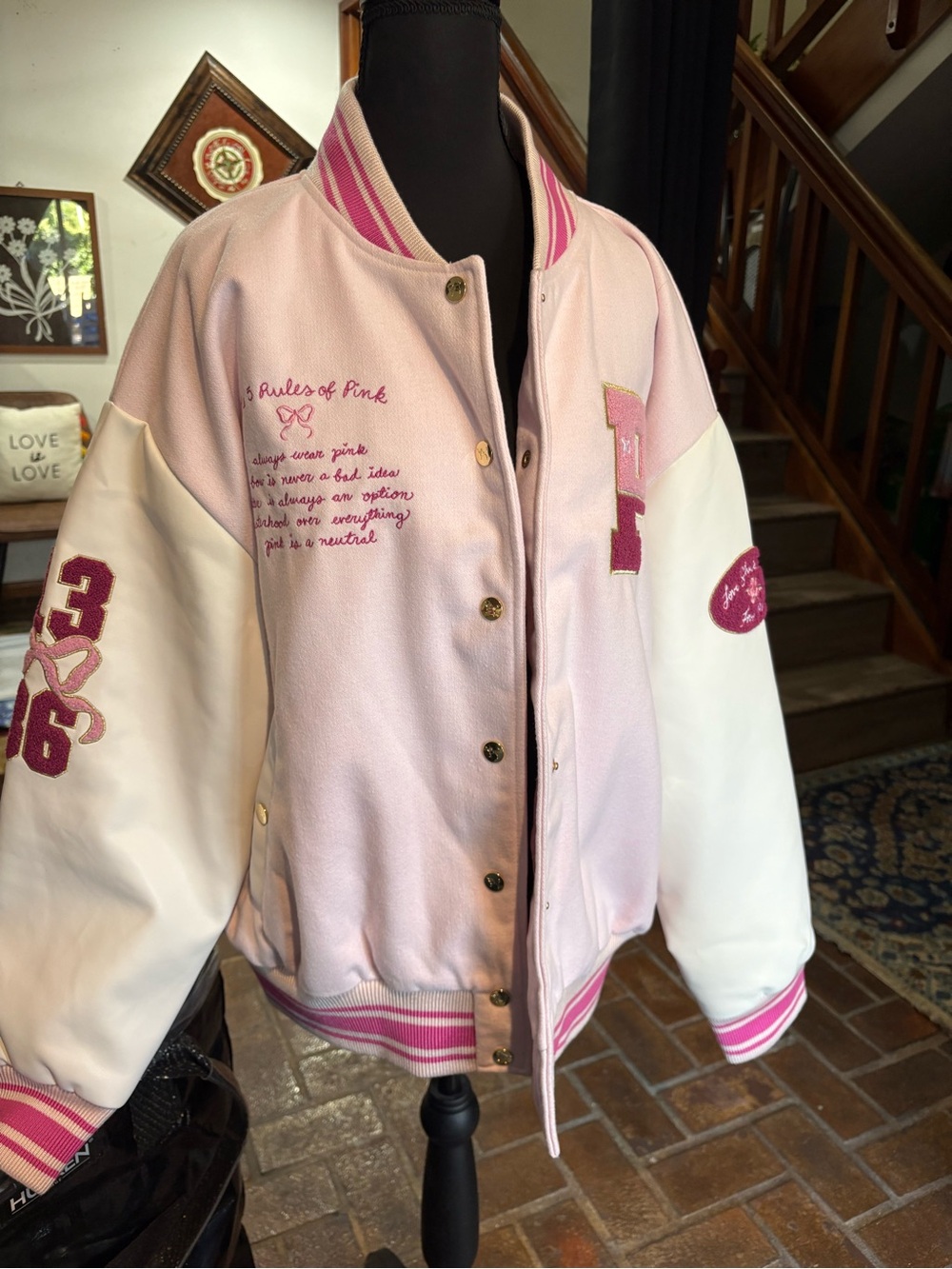 Love Shack Fancy x Pink Varsity Jacket